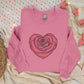 Embroidered Rose Heart Crewneck Sweater, Matching Couple Valentines Sweatshirt, Floral Love Heart Jumper, Special Valentines Matching Outfit