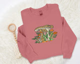 Embroidered Mushroom Sweatshirt, Aesthetic Magic Mushroom Flower Nature Sweater, Cottagecore Wild Forest Shroom Jumper, Nature Lover Gift