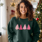 Christmas Tree Jumper, Christmas Crewneck Sweatshirt, Xmas Women Matching Pink Trees Minimalist Sweater, Christmas Eve Holiday Party Gifts