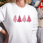 Christmas Tree Jumper, Christmas Crewneck Sweatshirt, Xmas Women Matching Pink Trees Minimalist Sweater, Christmas Eve Holiday Party Gifts