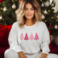 Christmas Tree Jumper, Christmas Crewneck Sweatshirt, Xmas Women Matching Pink Trees Minimalist Sweater, Christmas Eve Holiday Party Gifts