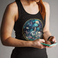 Magical Mushroom Graphic Women Tank Top, Mushroom Mystical Art Sleeveless Summer Tops, Boho Forest Nature Print Ladies Gym Racerback Tank