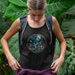 Magical Mushroom Graphic Women Tank Top, Mushroom Mystical Art Sleeveless Summer Tops, Boho Forest Nature Print Ladies Gym Racerback Tank