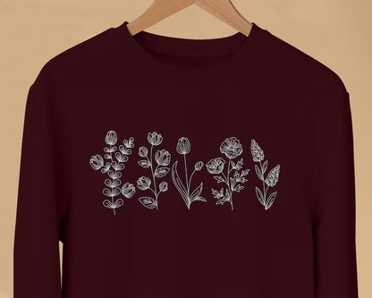 Flower Sweatshirt, Wildflowers Embroidered Crewneck Sweatshirt, Unisex Sweater, Birth Month Flowers Cottagecore Plants Jumper, Gift for Her