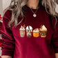 Halloween Coffee Sweatshirt, Vintage Autumn Fall Sweater, Pumpkin Coffee Cups Crewneck Jumper, Halloween Clothing, Halloween Night Outfits