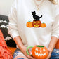 Halloween Crewneck Sweater, Cat on Pumpkins Halloween Sweatshirt, Black Cat Sweatshirt, Unisex Jumpers, Spooky Season Tops, Halloween Gifts