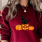 Halloween Crewneck Sweater, Cat on Pumpkins Halloween Sweatshirt, Black Cat Sweatshirt, Unisex Jumpers, Spooky Season Tops, Halloween Gifts