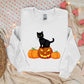 Halloween Crewneck Sweater, Cat on Pumpkins Halloween Sweatshirt, Black Cat Sweatshirt, Unisex Jumpers, Spooky Season Tops, Halloween Gifts