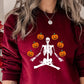 Halloween Sweatshirts, Yoga Skeleton Winking Pumpkins Printed Sweater, Aesthetic Halloween Skeleton Pumpkin Jumper, Unisex Halloween Outfits
