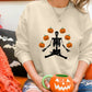 Halloween Sweatshirts, Yoga Skeleton Winking Pumpkins Printed Sweater, Aesthetic Halloween Skeleton Pumpkin Jumper, Unisex Halloween Outfits