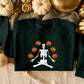 Halloween Sweatshirts, Yoga Skeleton Winking Pumpkins Printed Sweater, Aesthetic Halloween Skeleton Pumpkin Jumper, Unisex Halloween Outfits