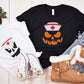 Halloween Nurse Printed Shirt, Winking Pumpkin Group Tee Shirt, Funny Fall Spooky Nurse Life Tees, Pumpkin Face Halloween Matching Outfits