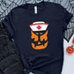 Halloween Nurse Printed Shirt, Winking Pumpkin Group Tee Shirt, Funny Fall Spooky Nurse Life Tees, Pumpkin Face Halloween Matching Outfits