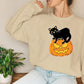 Black Cat on Pumpkin Sweatshirt, Halloween Pumpkin Printed Sweater, Vintage Fall Matching Jumper, Spooky Season Clothing, Halloween Gifts