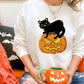 Black Cat on Pumpkin Sweatshirt, Halloween Pumpkin Printed Sweater, Vintage Fall Matching Jumper, Spooky Season Clothing, Halloween Gifts