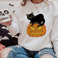 Black Cat on Pumpkin Sweatshirt, Halloween Pumpkin Printed Sweater, Vintage Fall Matching Jumper, Spooky Season Clothing, Halloween Gifts