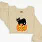 Black Cat on Pumpkin Sweatshirt, Halloween Pumpkin Printed Sweater, Vintage Fall Matching Jumper, Spooky Season Clothing, Halloween Gifts