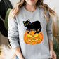 Black Cat on Pumpkin Sweatshirt, Halloween Pumpkin Printed Sweater, Vintage Fall Matching Jumper, Spooky Season Clothing, Halloween Gifts