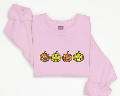 Halloween Jumper, Embroidered Pumpkin Face Halloween Sweatshirt, Autumn Fall Season Vintage Sweater, Comfy Unisex Outfit