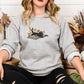 Halloween Black Cat Sweatshirt, Embroidered Vintage Fall Sweater, Cat Lying on Book Jumper, Fall Pumpkin Outfits, Halloween Gift for Hubby