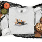 Halloween Black Cat Sweatshirt, Embroidered Vintage Fall Sweater, Cat Lying on Book Jumper, Fall Pumpkin Outfits, Halloween Gift for Hubby