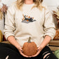 Halloween Black Cat Sweatshirt, Embroidered Vintage Fall Sweater, Cat Lying on Book Jumper, Fall Pumpkin Outfits, Halloween Gift for Hubby