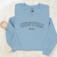 Custom Embroidered Crewneck Sweatshirt, Personalised Date Text Varsity Sweater, Comfort Color Unisex Mom Jumper, Long Distance Birthday Gift