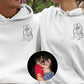 Custom Photo Sketch Couples Hoodie, Personalised Embroidered Portrait Photo Sweatshirt, Custom Text Quote Matching Longsleeve Top, Xmas Gift