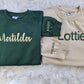 Embroidered Sweatshirt, Personalised Name Text Crewneck Sweater, Custom Date On Sleeve Pullover Jumper, Couple Matching Special Date Outfits