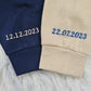 Embroidered Sweatshirt, Personalised Name Text Crewneck Sweater, Custom Date On Sleeve Pullover Jumper, Couple Matching Special Date Outfits