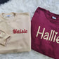 Embroidered Sweatshirt, Personalised Name Text Crewneck Sweater, Custom Date On Sleeve Pullover Jumper, Couple Matching Special Date Outfits