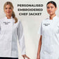Embroidered Women's Chef Jacket, Custom Monogrammed Name on Flags Jacket, Personalised Text Logo Chef Cooking Jacket, Special Gifts For Chef