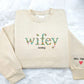 Personalized Wifey Embroidered Sweatshirt, Floral Crewneck Jumper, Wedding Day, Anniversary, Bride Gift, Custom Date Sweater Gift for Her
