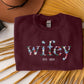 Personalized Wifey Embroidered Sweatshirt, Floral Crewneck Jumper, Wedding Day, Anniversary, Bride Gift, Custom Date Sweater Gift for Her