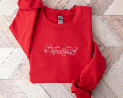 Personalised Portrait Bike Photo Sweater, Embroidered Outline Sketch Sweatshirt, Custom Motor Bike Pullover Jumper, Best Gift for Bike Lover
