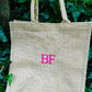 Personalised Jute Tote Bag, Custom Name Bridesmaid Tote Bag, Embroidered Minimalist Shopping Bag, Hen Do Gift for Her, Bridesmaid Party Gift