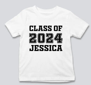 Class of 2024 Printed T-Shirt, Personalised Name Kids Shirts, First Day of School Crewneck Tees, Back to School Tops, School Starters Gift