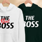 The Boss & Real Boss Couple Hoodie, Matching Hooded Sweatshirt, Funny Minimalistic Office Jumper, Cute Couple Anniversary Outfit, BF GF Gift