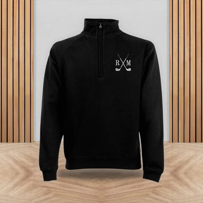 Personalised Initials Sweatshirt, Embroidered Golf Monogrammed Sports Quarter Zip Top, Comfort Color Stitched Golfers Jumper, Gifts for Dad