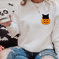 Halloween Cat Crewneck Jumper, Cat Sneaking Printed Sweatshirt, Halloween Cat Sweater, Spooky Season Outfits, Family Matching Cat Lover Gift