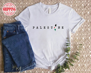 Palestine Name Printed T-Shirt, Palestine Flag Map Crewneck Shirt, Palestinians Matching Top, Muslim Solidarity Outfit