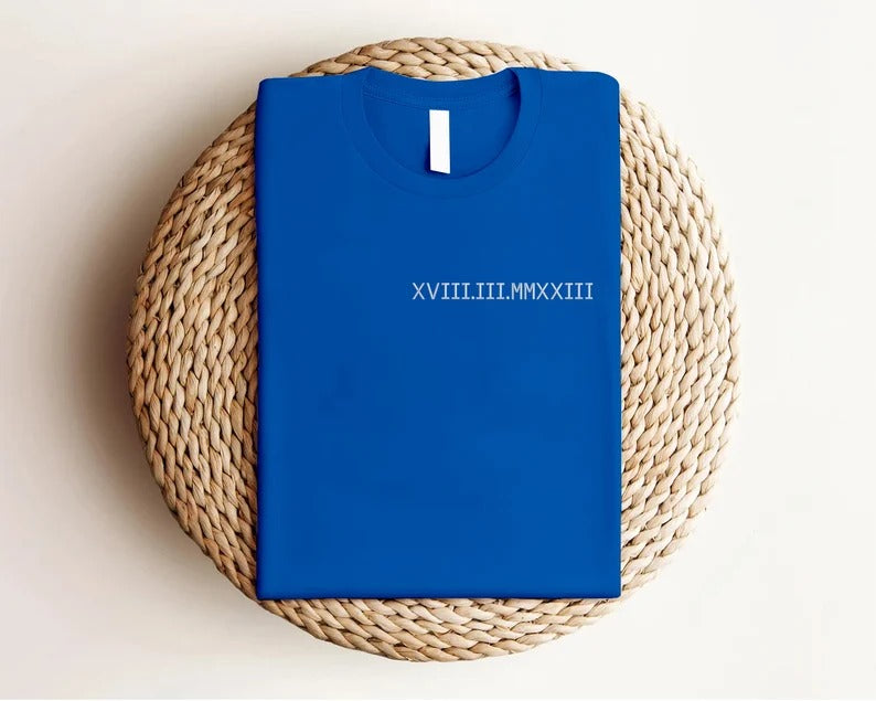 Roman Numeral Design T-Shirt, Modern Graphic Casual Tee New