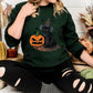 Vintage Witchy Halloween Cats Sweater, Winking Pumpkin Halloween Printed Sweatshirt, Spooky Witchy Cat Spooky Season Jumper, Cat Lover Gifts