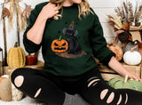 Vintage Witchy Halloween Cats Sweater, Winking Pumpkin Halloween Printed Sweatshirt, Spooky Witchy Cat Spooky Season Jumper, Cat Lover Gifts