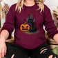Vintage Witchy Halloween Cats Sweater, Winking Pumpkin Halloween Printed Sweatshirt, Spooky Witchy Cat Spooky Season Jumper, Cat Lover Gifts