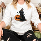 Vintage Witchy Halloween Cats Sweater, Winking Pumpkin Halloween Printed Sweatshirt, Spooky Witchy Cat Spooky Season Jumper, Cat Lover Gifts