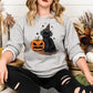 Vintage Witchy Halloween Cats Sweater, Winking Pumpkin Halloween Printed Sweatshirt, Spooky Witchy Cat Spooky Season Jumper, Cat Lover Gifts