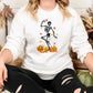 Fall Dancing Skeleton Jumper, Funny Skeleton Printed Halloween Sweatshirt, Thanksgiving Pumpkins Sweater, Unisex Halloween Top, Fall Sweater