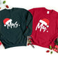 Santa Hat Mr & Mrs Christmas Sweatshirt, Christmas Newlywed Couple Sweatshirt, Xmas Holidays Matching Jumper, Wife Husband Xmas Eve Outfits