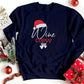 Christmas Wine Crew Sweatshirt, Xmas Santa Hat Printed Sweatshirt, Family Matching Christmas Holidays Jumper, Funny Xmas Eve Party Presents